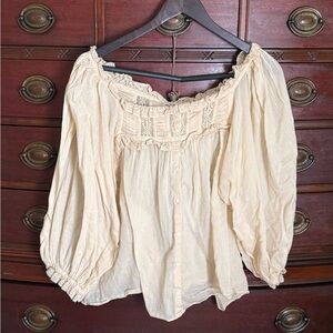 Doen Cream Peasant Blouse with Button Front